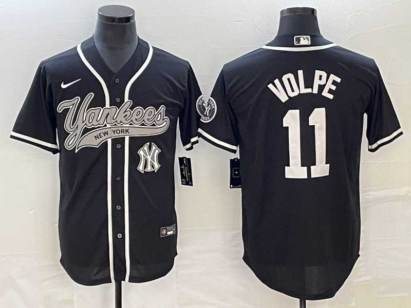 Mens New York Yankees #11 Anthony Volpe Black With Patch Cool Base Stitched Baseball Jersey